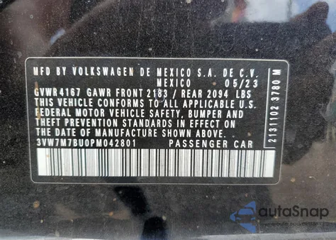 2023 Volkswagen Jetta Se z USA, uszkodzony, nr VIN 3VW7M7BU0PM042801